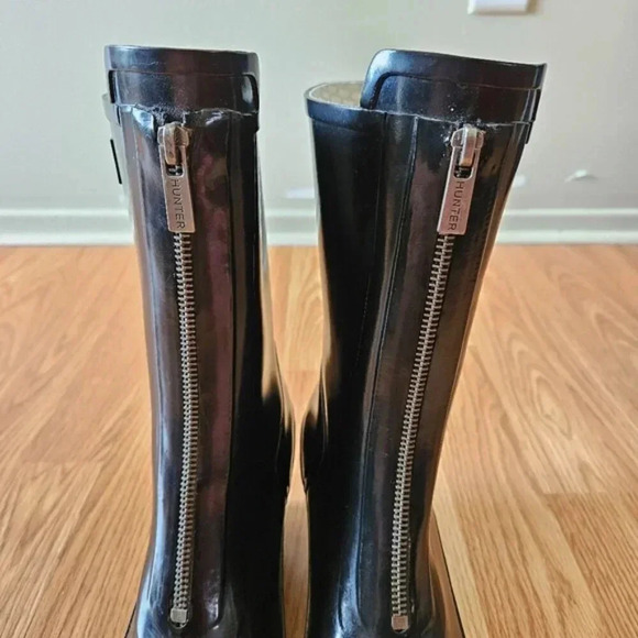 Hunter Mid Calf Gloss Zipper Wedge Waterproof Rain Boots Black Size 7. - Picture 9 of 12
